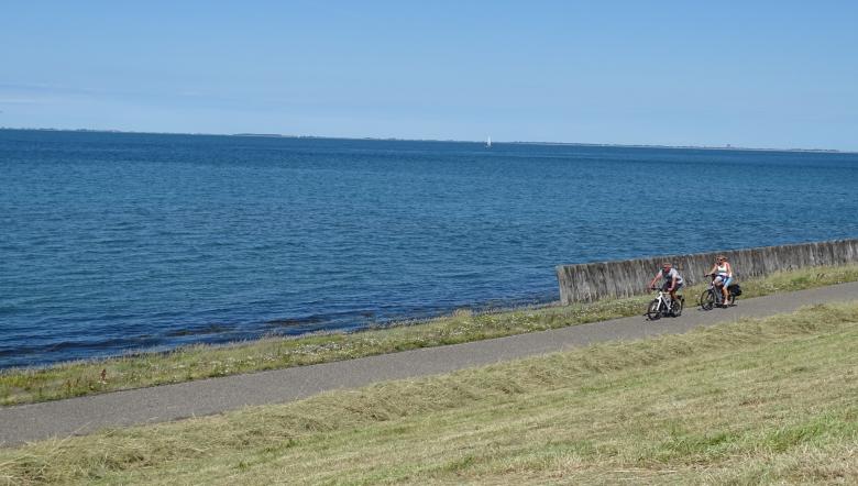 Fietsers in het landschap van de inlagen Noord-Beveland